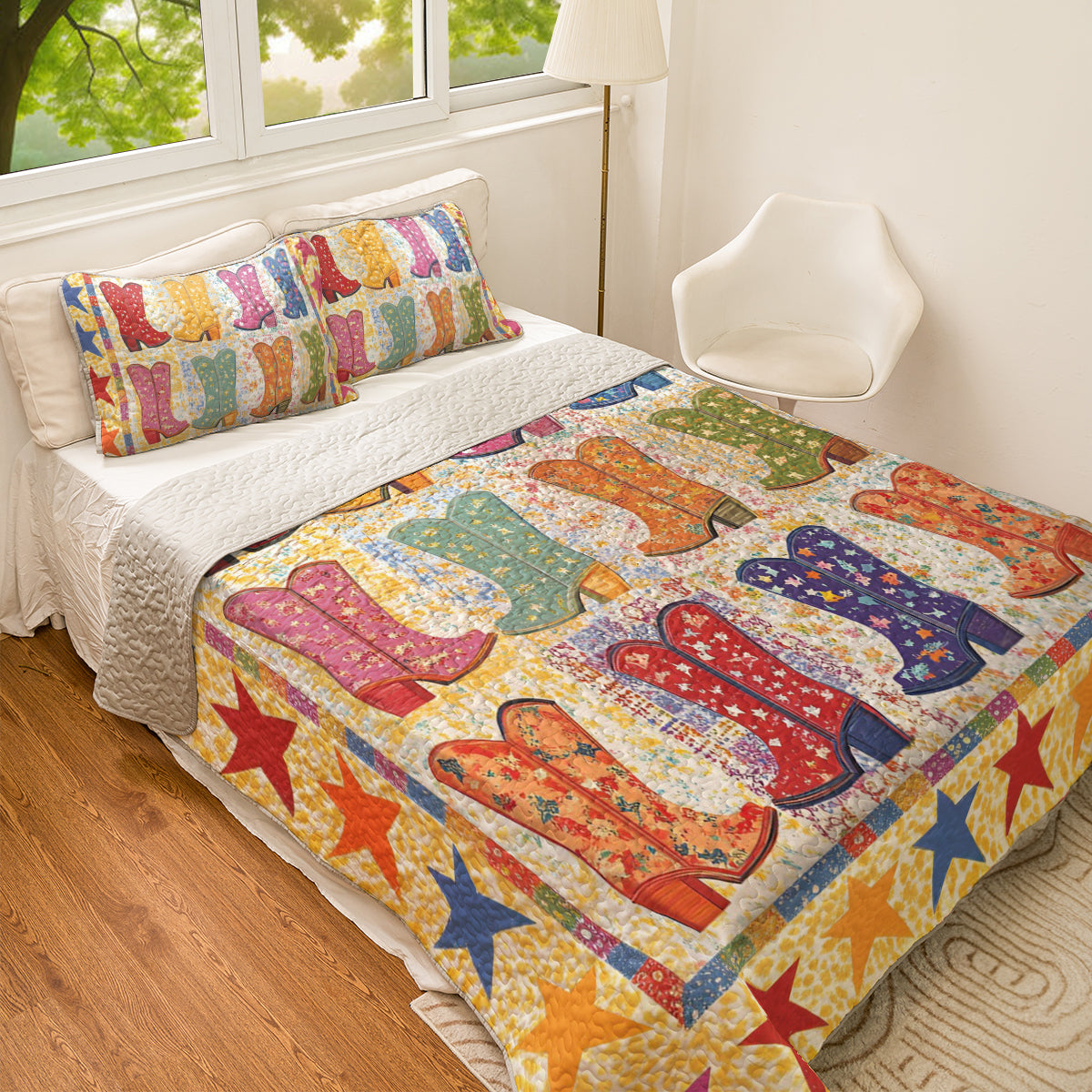 Shineful All Season Quilt 3-Piece Set Floral Cowboy Boots