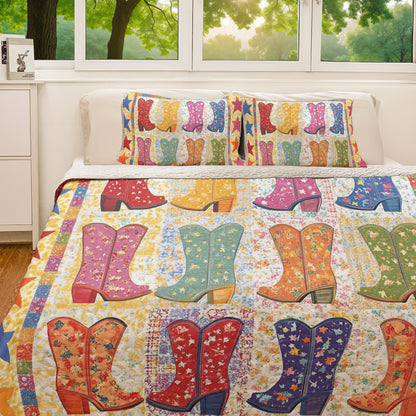 Shineful All Season Quilt 3-Piece Set Floral Cowboy Boots