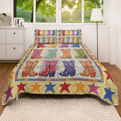 Shineful All Season Quilt 3-Piece Set Floral Cowboy Boots