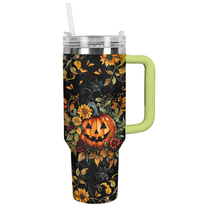 Shineful Tumbler Halloween Pumpkin And Flower