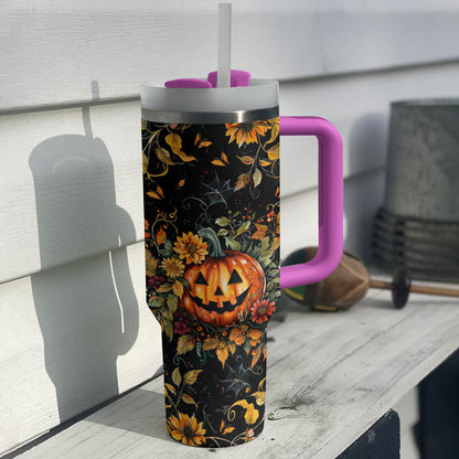 Shineful Tumbler Halloween Pumpkin And Flower