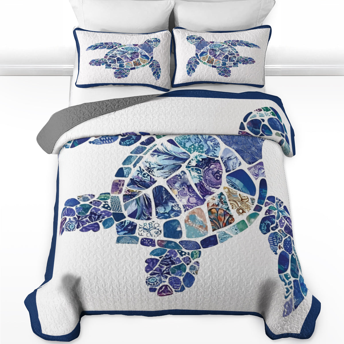 Shineful All Season Quilt 3-Piece Set Mosaic Sea Turtle