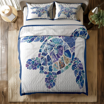 Shineful All Season Quilt 3-Piece Set Mosaic Sea Turtle