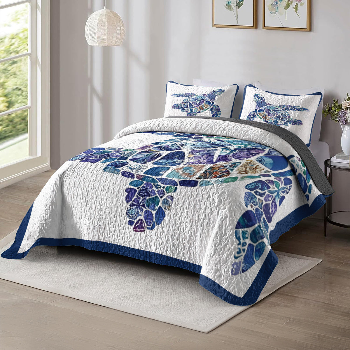 Shineful All Season Quilt 3-Piece Set Mosaic Sea Turtle