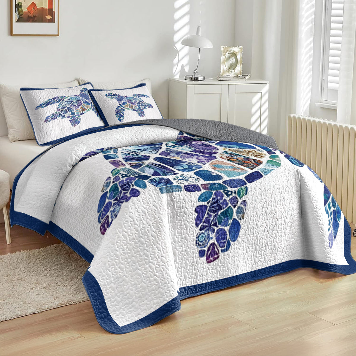 Shineful All Season Quilt 3-Piece Set Mosaic Sea Turtle