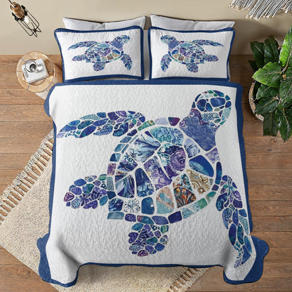 Shineful All Season Quilt 3-Piece Set Mosaic Sea Turtle