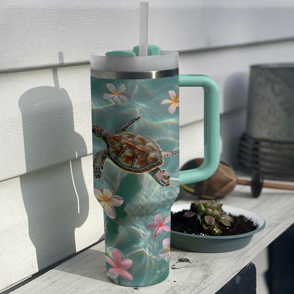 Shineful Glossy Tumbler Sea Turtle And Plumeria