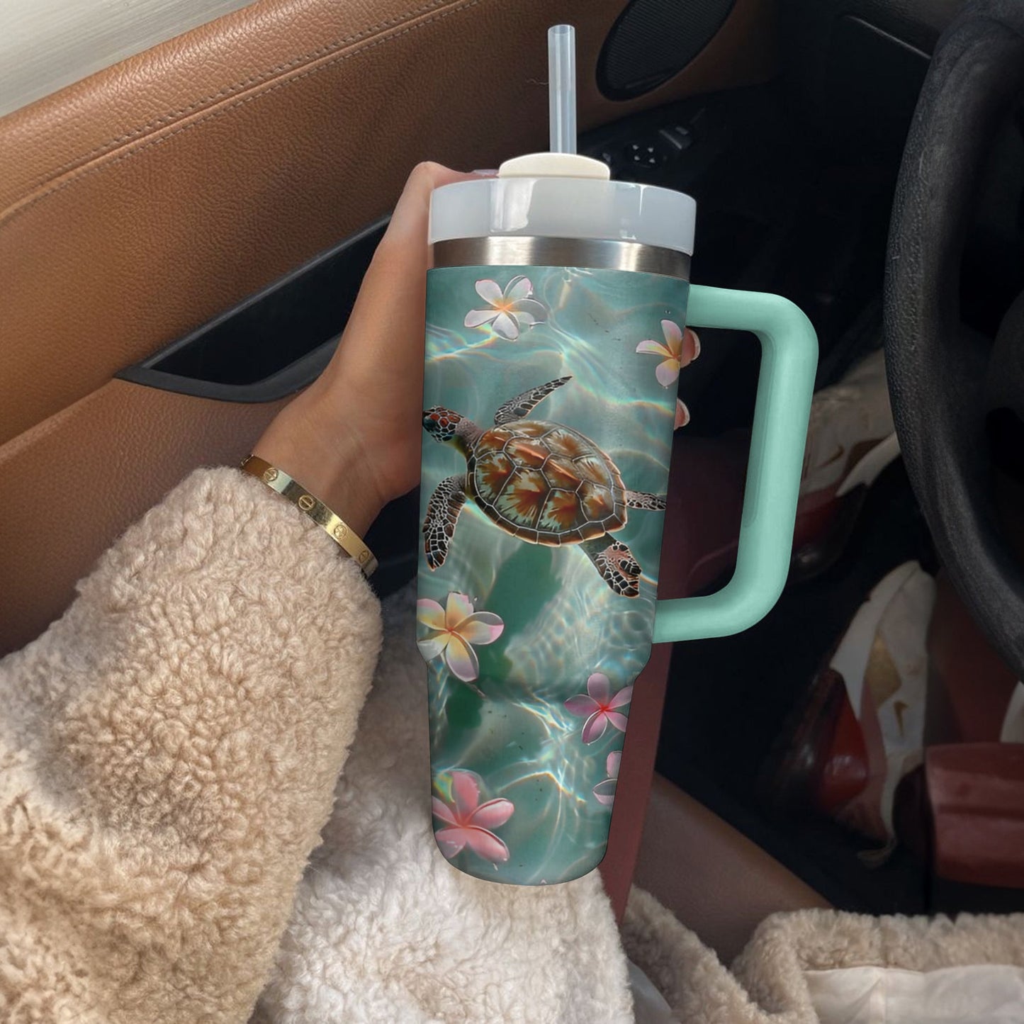 Shineful Glossy Tumbler Sea Turtle And Plumeria