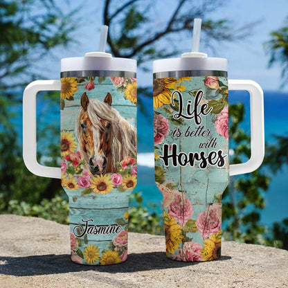 Shineful Tumbler Personalized Floral Horse Harmony