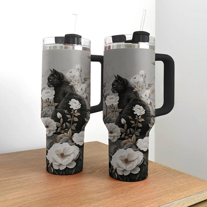 Shineful Tumbler Black Cat Floral