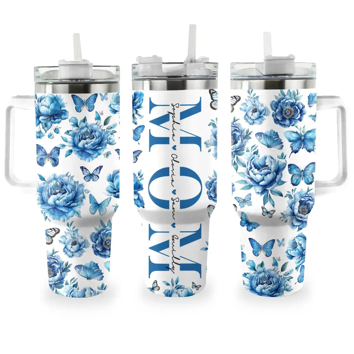 Shineful Tumbler Personalized Mom Blue Peonies and Butterfly