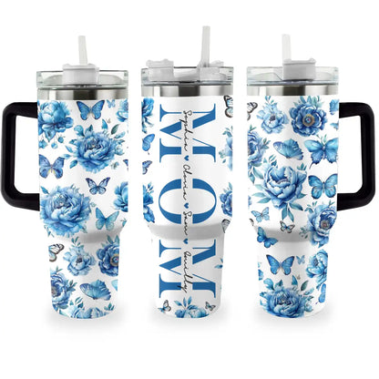 Shineful Tumbler Personalized Mom Blue Peonies and Butterfly