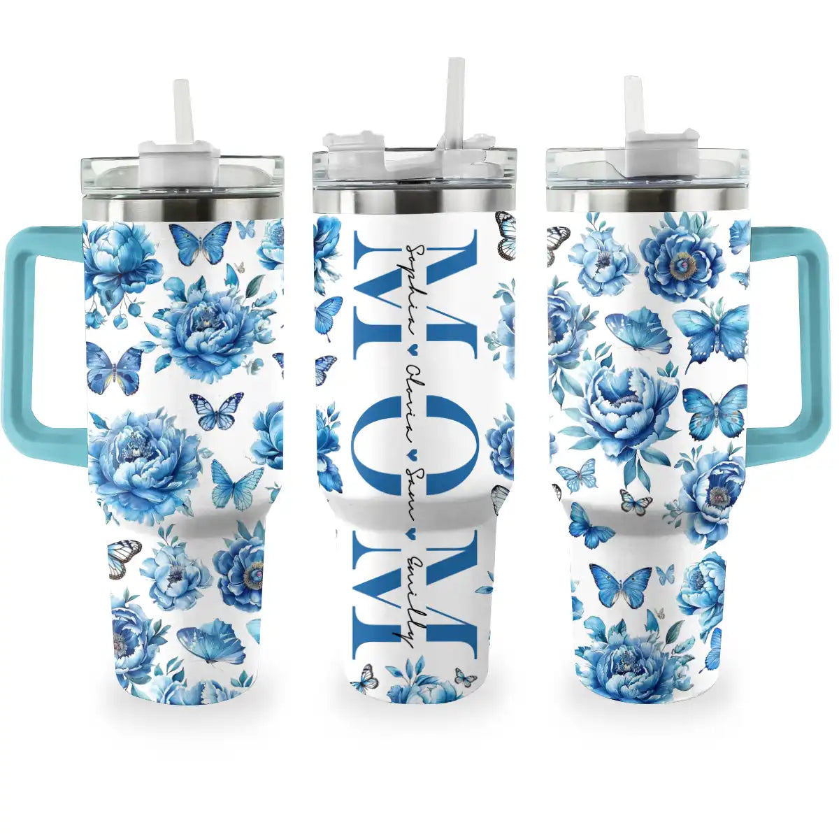 Shineful Tumbler Personalized Mom Blue Peonies and Butterfly