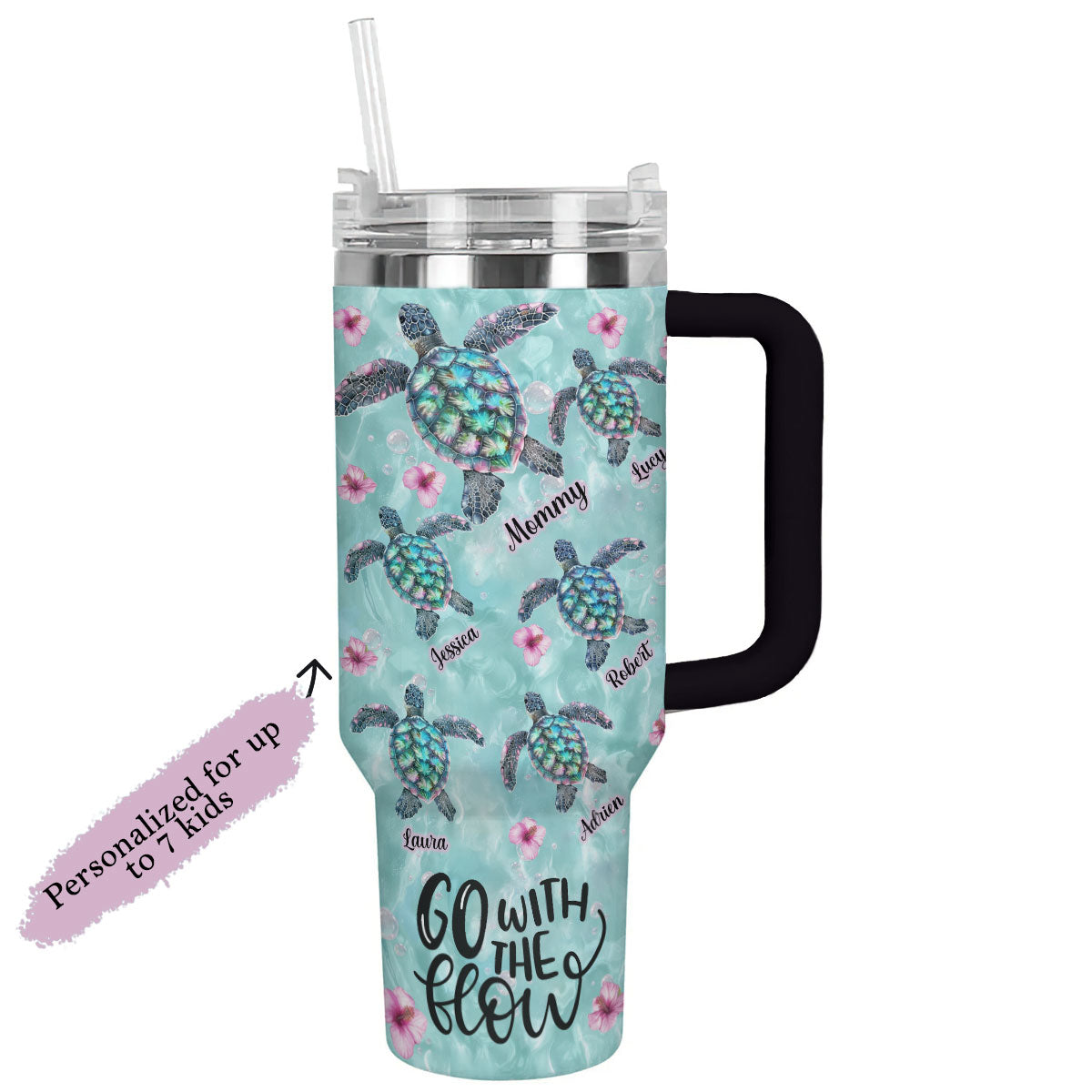 Shineful Tumbler Personalized Turtle Ocean Family Flow