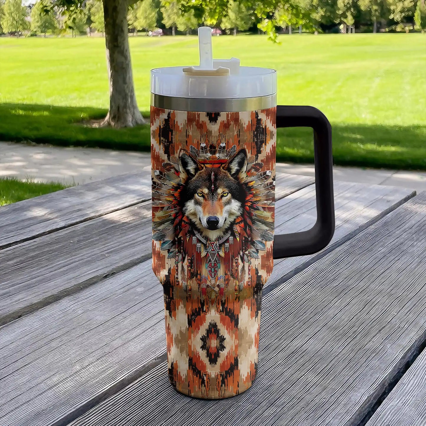 Shineful Tumbler Strength Wolve Native American