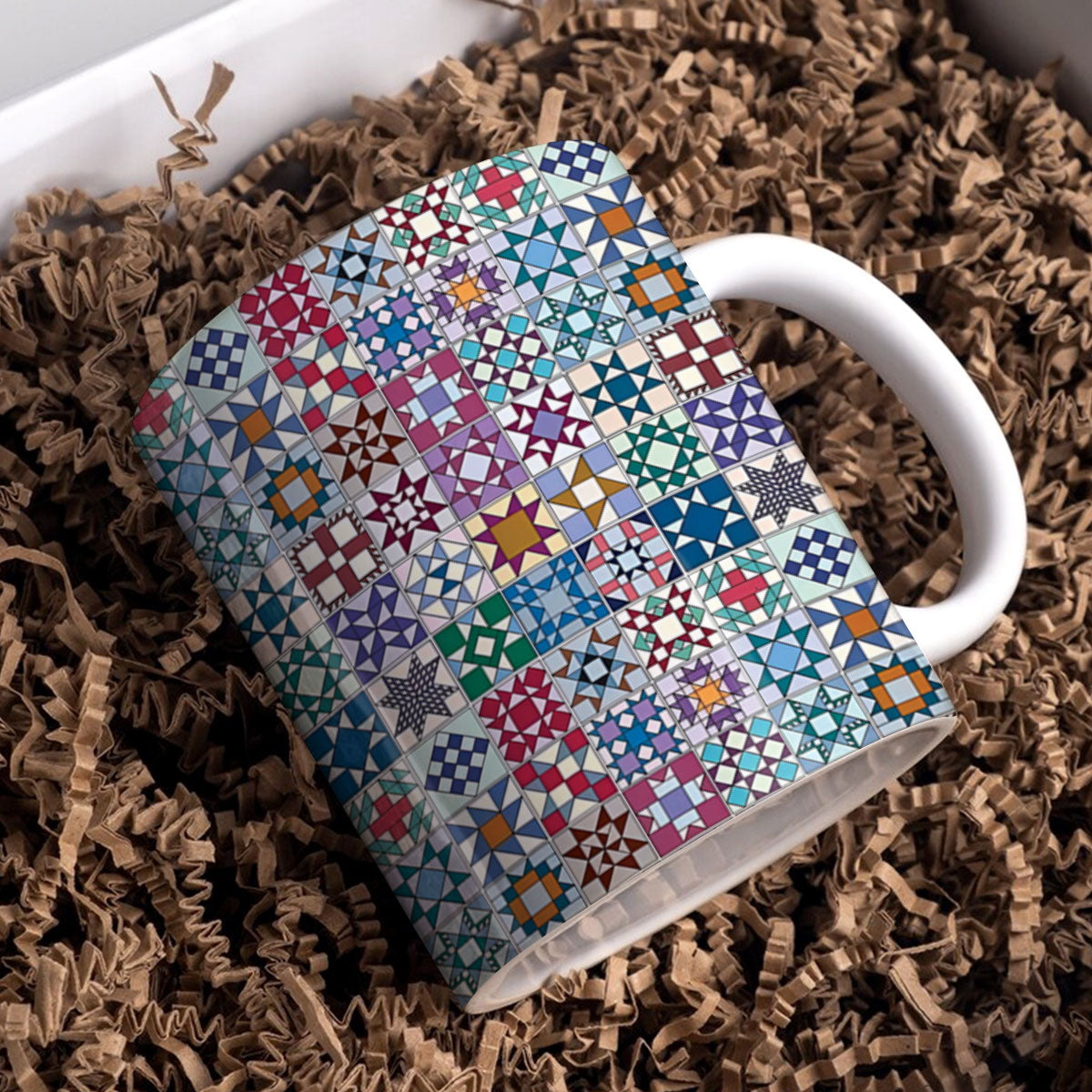 Tasse en céramique brillante Blocs de quilting traditionnels