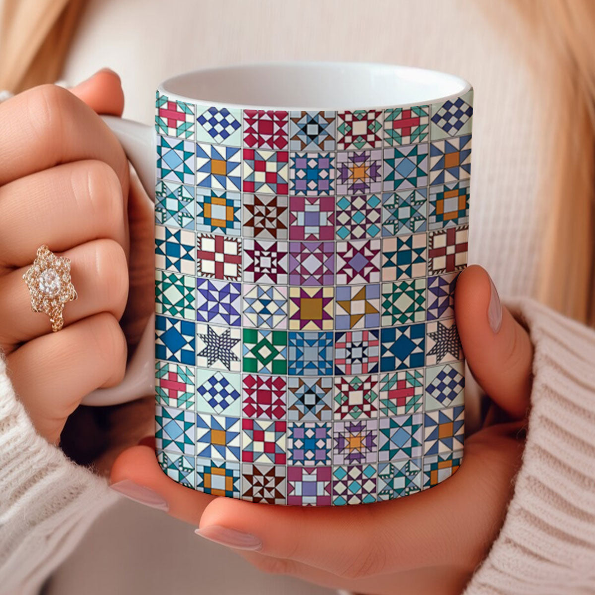 Tasse en céramique brillante Blocs de quilting traditionnels