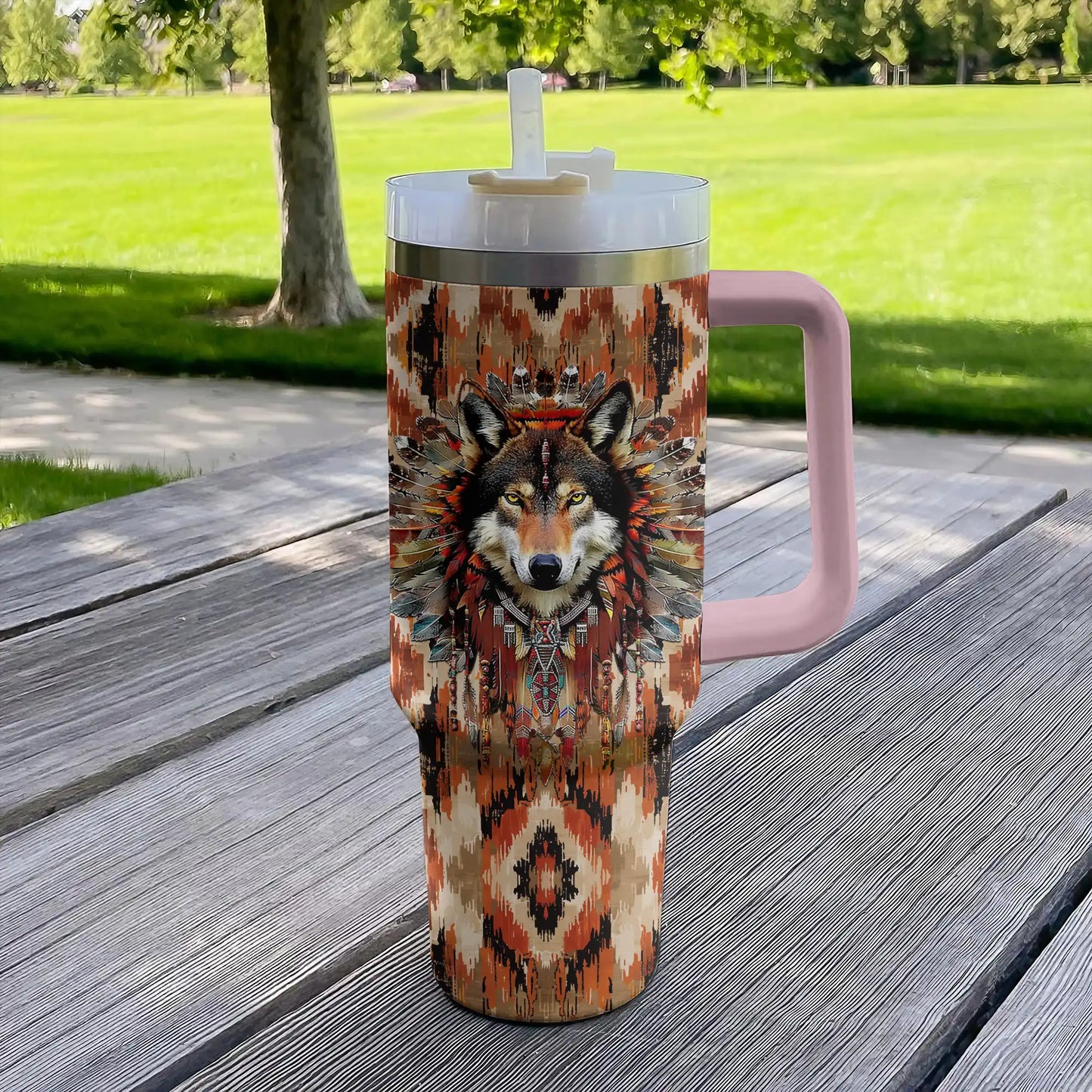 Shineful Tumbler Strength Wolve Native American