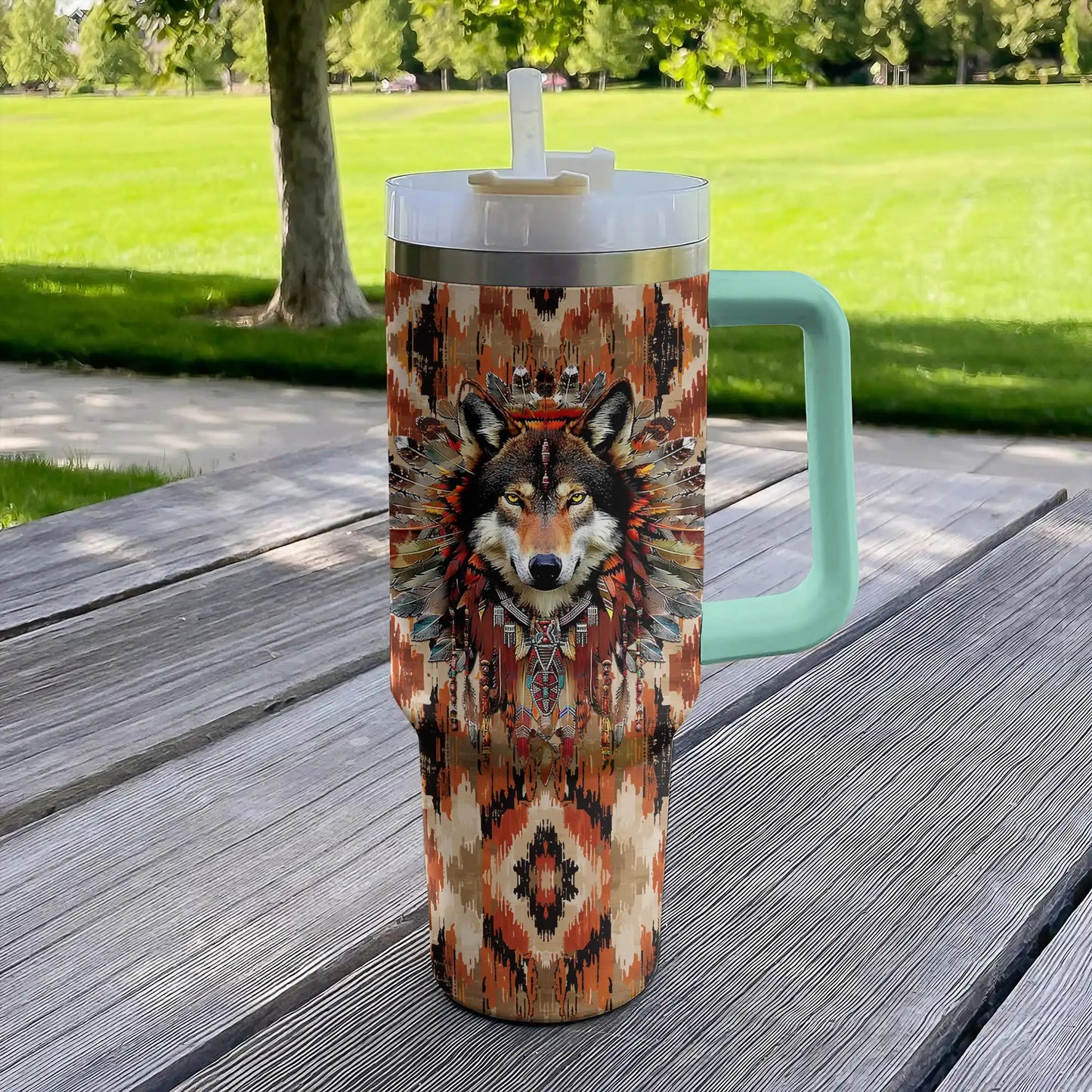 Shineful Tumbler Strength Wolve Native American