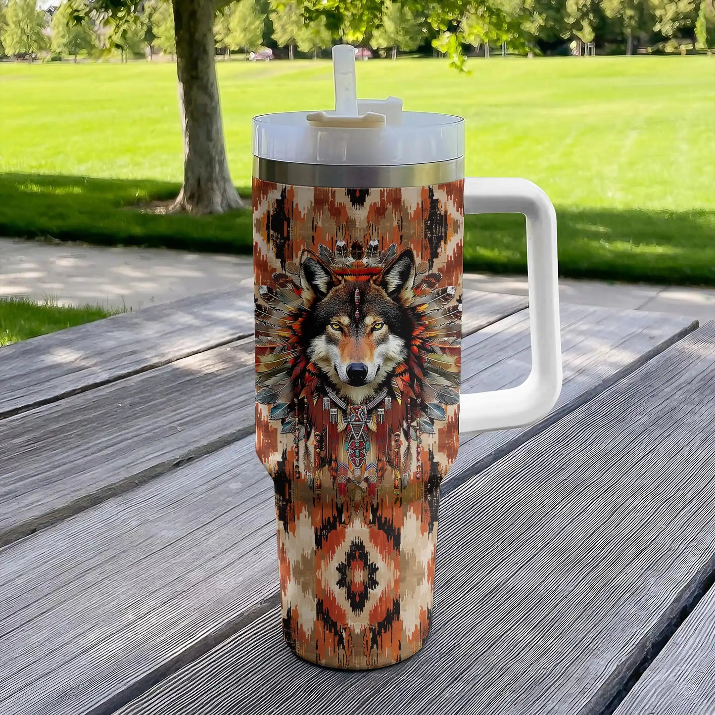 Shineful Tumbler Strength Wolve Native American