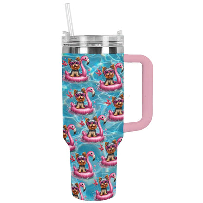 Shineful Tumbler Yorkie Flamingo Fun