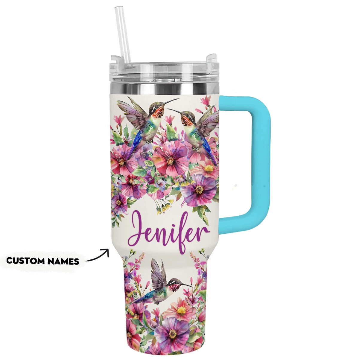 Shineful Tumbler Personalized Floral Hummingbird