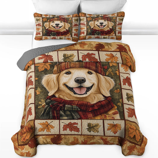 Shineful All Season Quilt 3-Piece Set Golden Autumn Paws