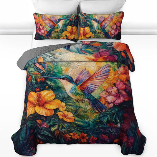 Shineful All Season Quilt 3-Piece Set Hummingbird Paradise