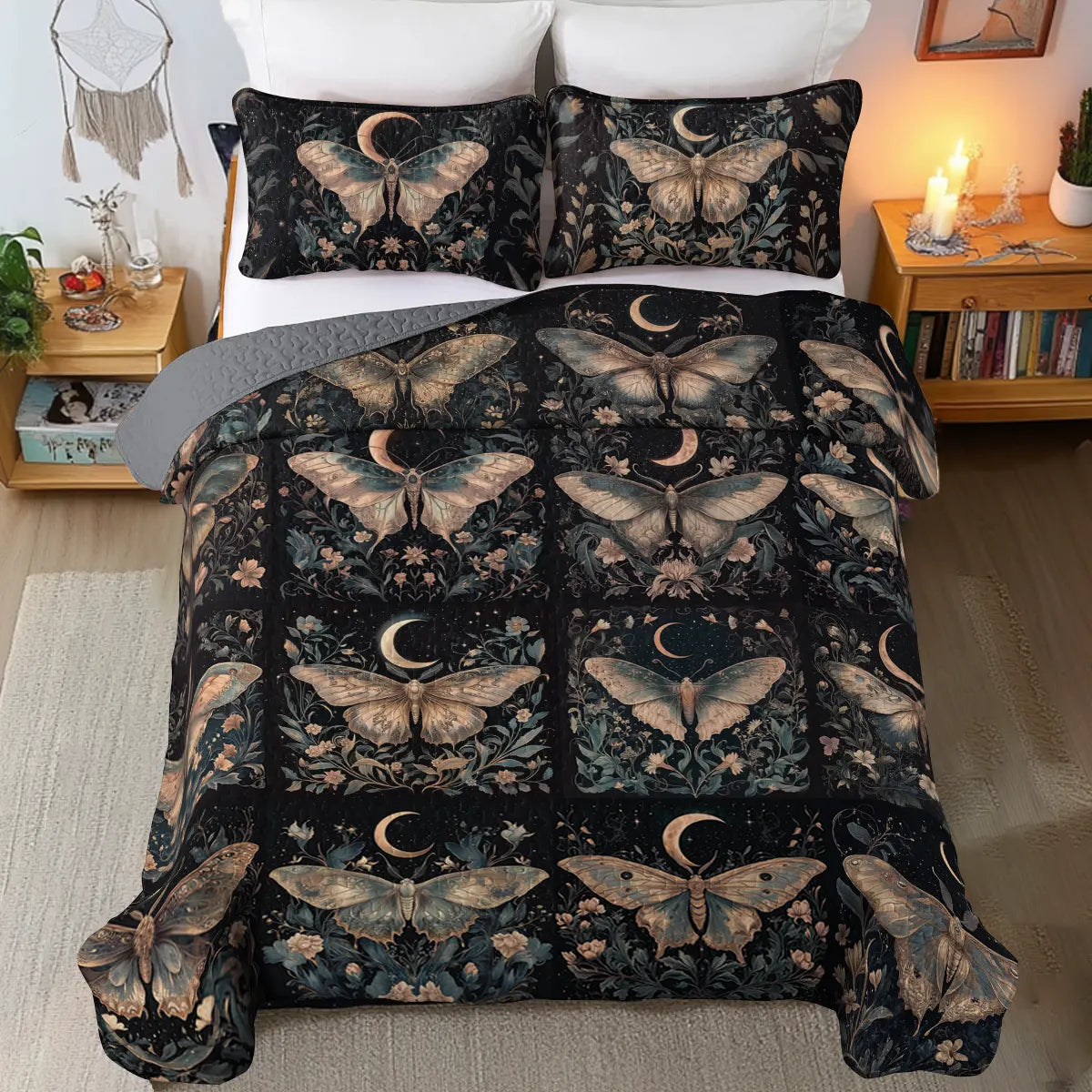 Shineful All Season Quilt 3-Piece Set - Lunar Moth's Embrace