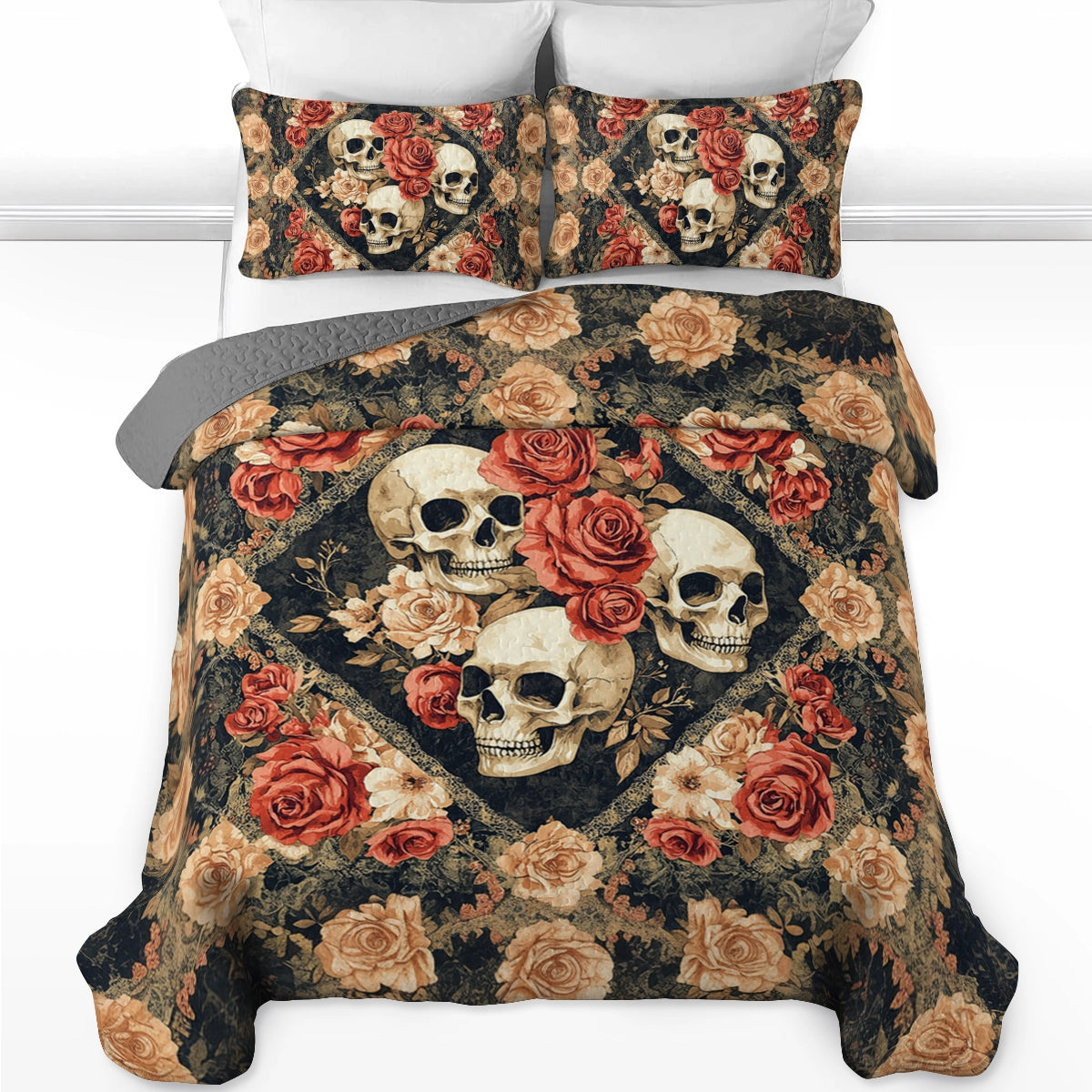 Shineful All Season Quilt 3-teiliges Set Totenkopf Dark Romance