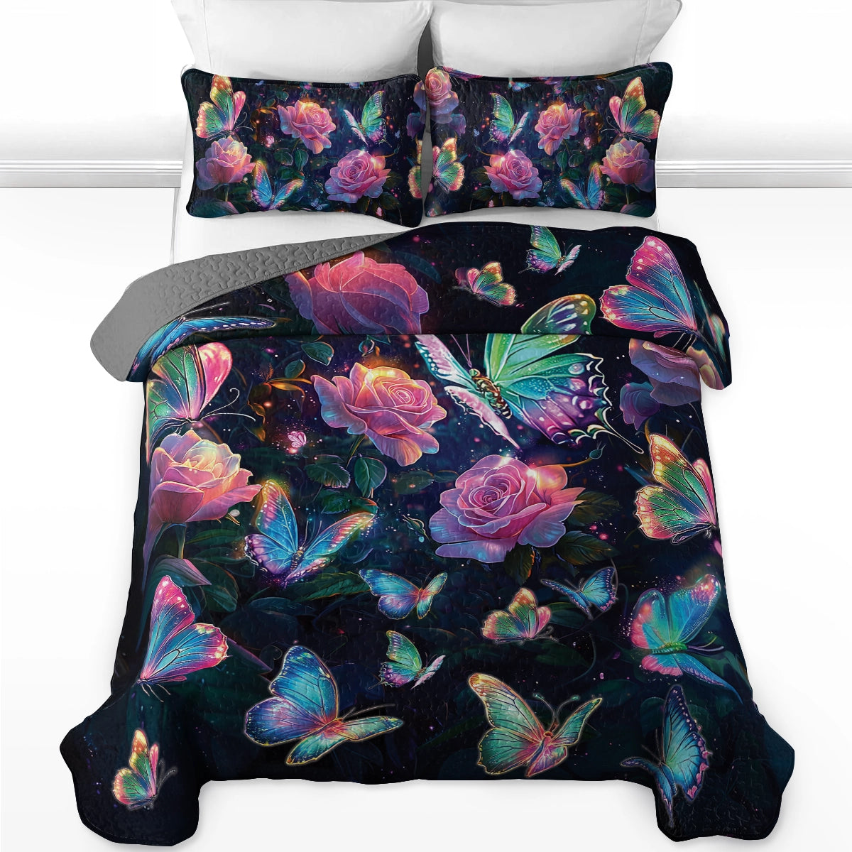 Shineful All Season Quilt 3-Piece Set - Enchanted Butterfly Garden