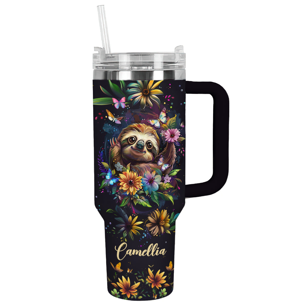 Shineful Tumbler Personalized Sloth in Floral Wonderland