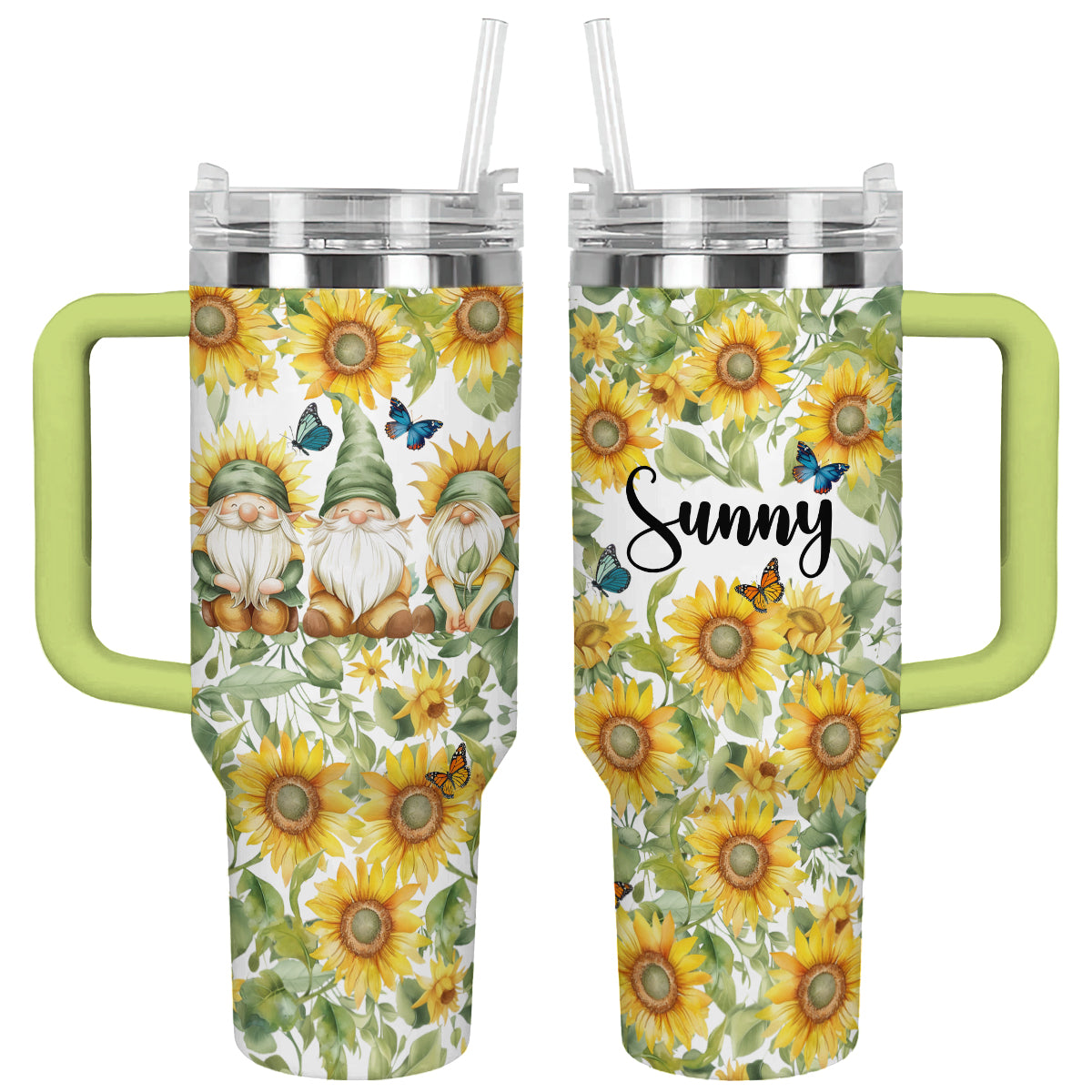 Glänzender Becher Personalisiert Sonnenblumen Gnome Haven