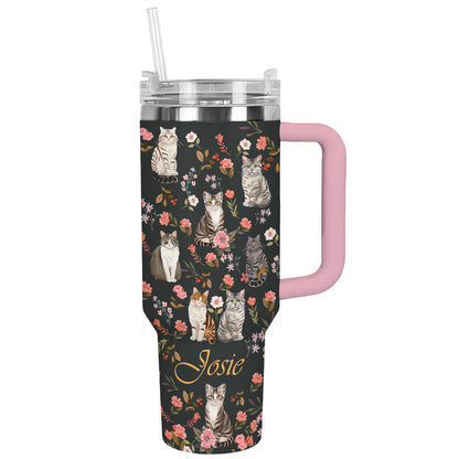 Shineful Tumbler Personalized Cat Floral Feline Delight