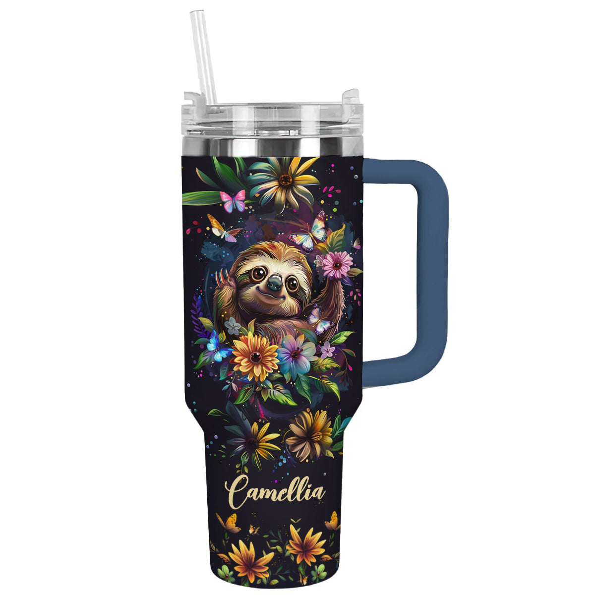 Shineful Tumbler Personalized Sloth in Floral Wonderland