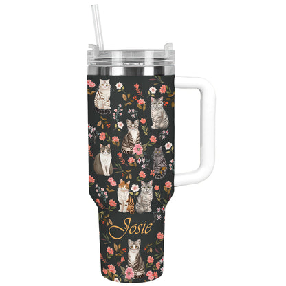 Shineful Tumbler Personalized Cat Floral Feline Delight