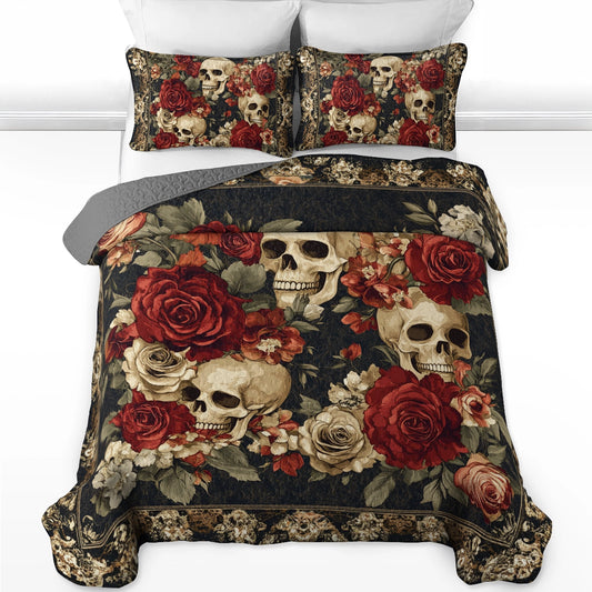 Shineful All Season Quilt 3-Piece Set Skull Crimson Shadows