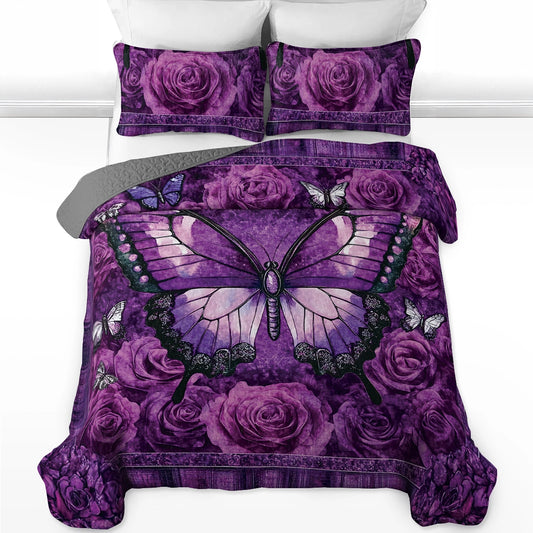 Shineful All Season Quilt 3-Piece Set - Purple Butterfly Dreams