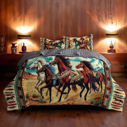 Shineful All Season Quilt 3-teiliges Set „Proud Of Native Horses“