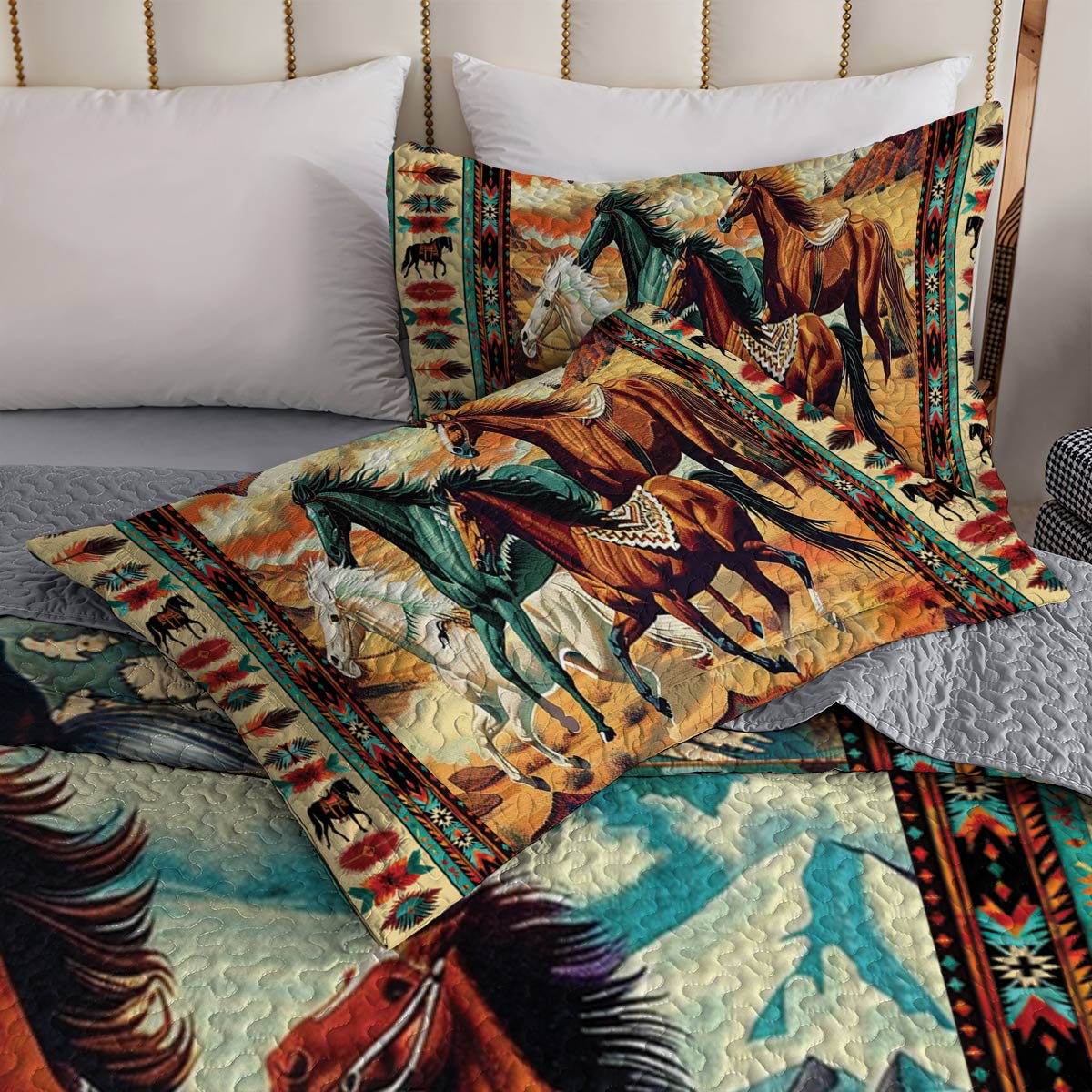 Shineful All Season Quilt 3-teiliges Set „Proud Of Native Horses“