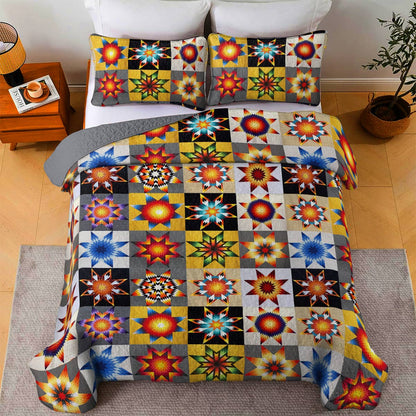 Shineful All Season Quilt 3-Piece Set Native American Gorgeous Quilting Blocks