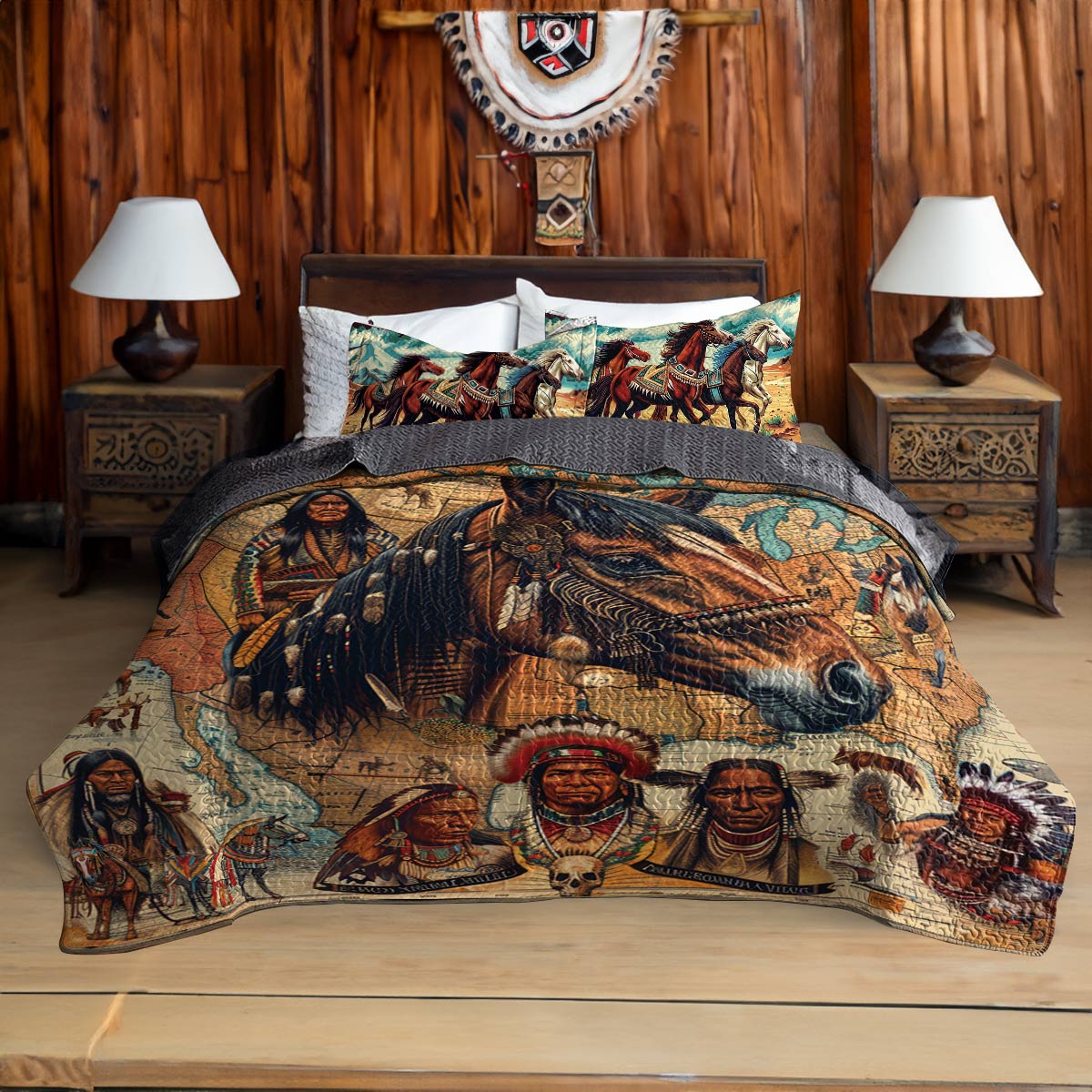 Shineful All Season Quilt 3-Piece Set Proud Of Native Horse Strength