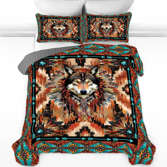 Shineful All Season Quilt 3-Piece Set Strength Wolf Native American