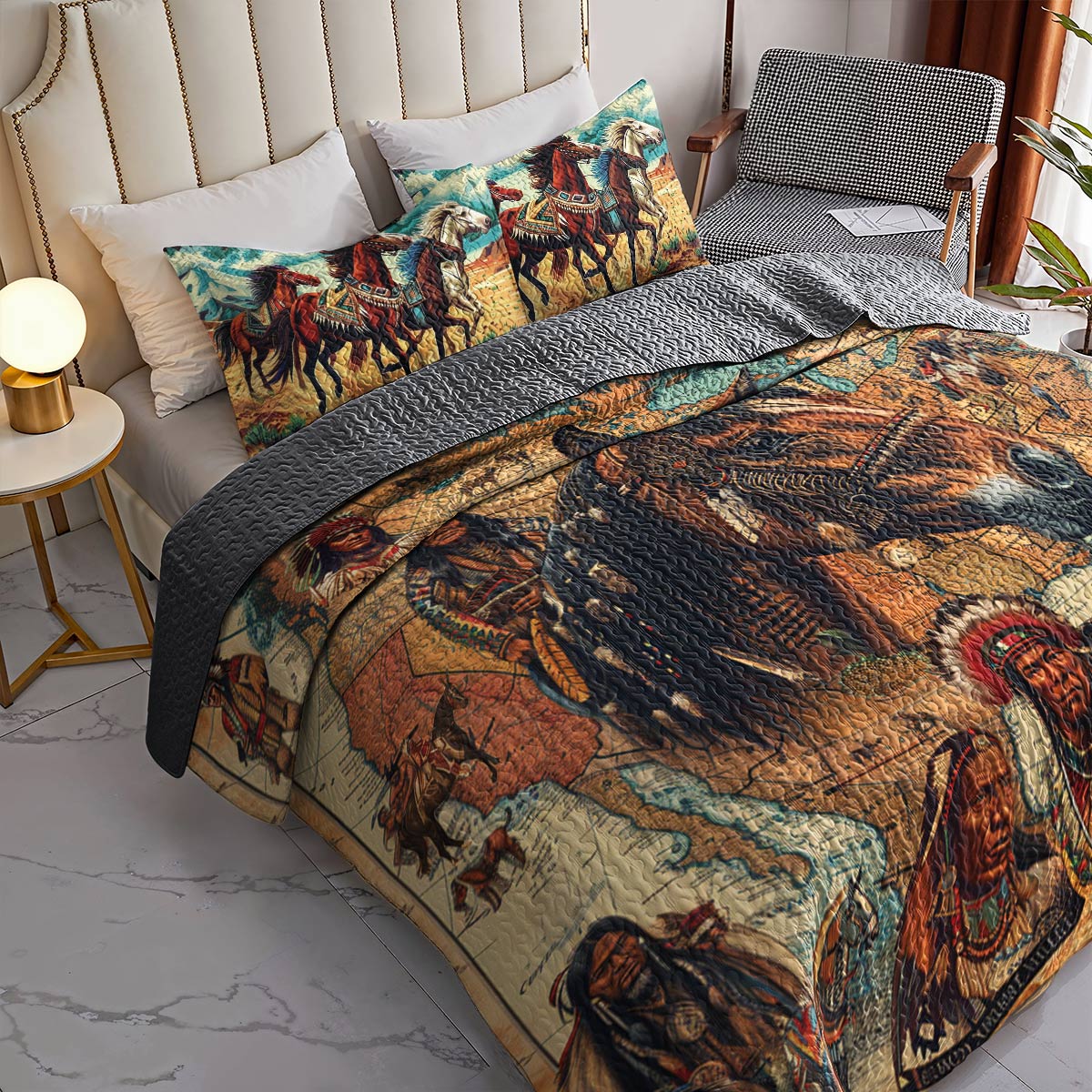 Shineful All Season Quilt 3-Piece Set Proud Of Native Horse Strength