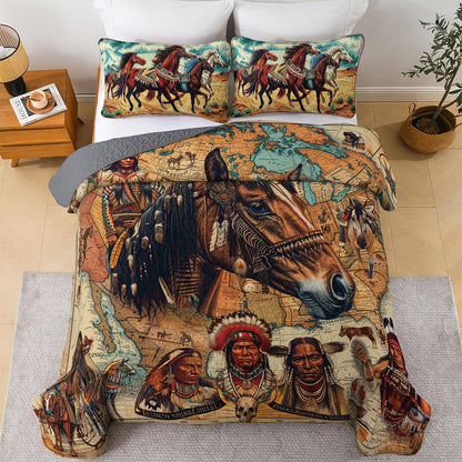 Shineful All Season Quilt 3-Piece Set Proud Of Native Horse Strength