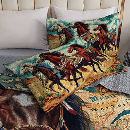 Shineful All Season Quilt 3-Piece Set Horse Native American Map