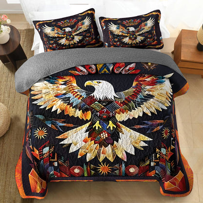 Shineful All Season Quilt 3-Piece Set - Native American Eagle Vibrant