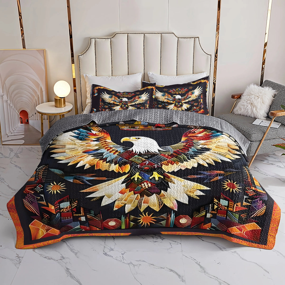 Shineful All Season Quilt 3-teiliges Set – Native American Eagle Vibrant