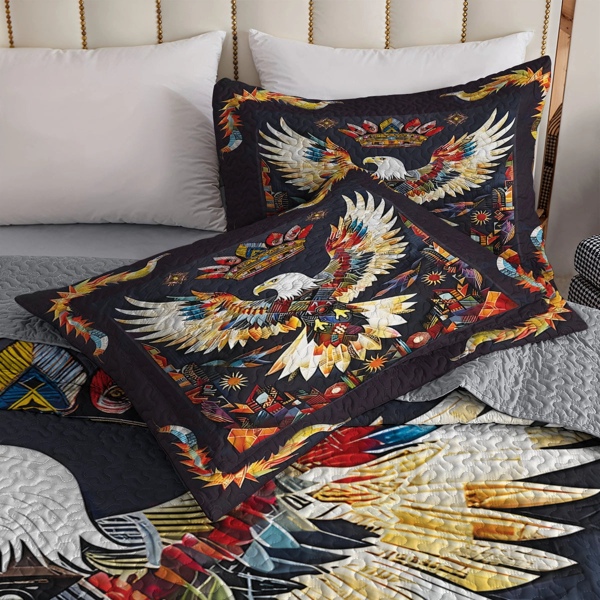 Shineful All Season Quilt 3-Piece Set - Native American Eagle Vibrant