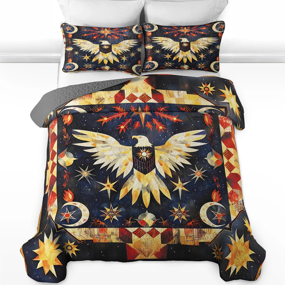 Shineful All Season Quilt 3-teiliges Set – Native American Eagle Starlit